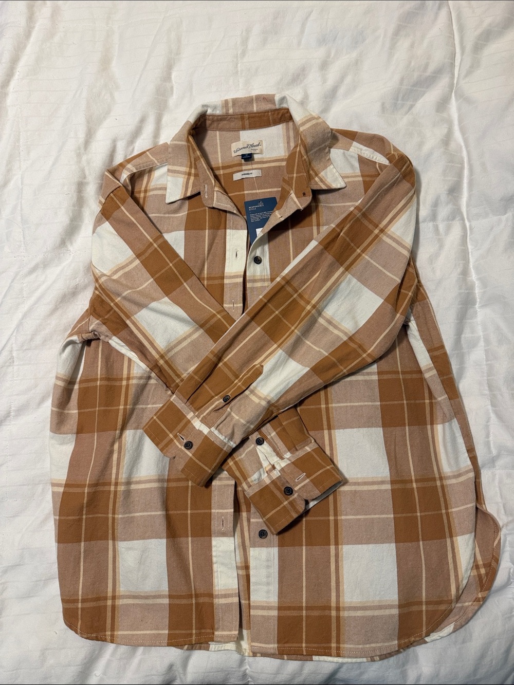 Universal Thread Tan and Cream Plaid Button-Down Shirt